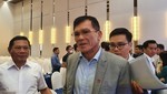Chủ tịch DIG Nguyễn Thiện Tuấn chia sẻ với báo chí sau khi đại hội công bố không đủ điều kiện tiến hành - Ảnh: Huyền Châm