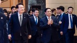 Thủ tướng Phạm Minh Chính cùng Tổng thống Hàn Quốc Yoon Suk Yeol dự Diễn đàn Doanh nghiệp Việt Nam - Hàn Quốc. Ảnh: VGP