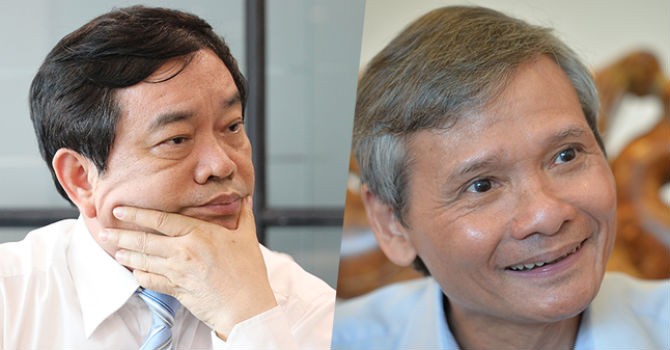 Ông Trần Thọ Đạt (trái), ông Trương Văn Phước (phải) có nhận định trái chiều liên quan đến chỉ số lạm phát từ nay đến cuối năm. Ảnh CafeF