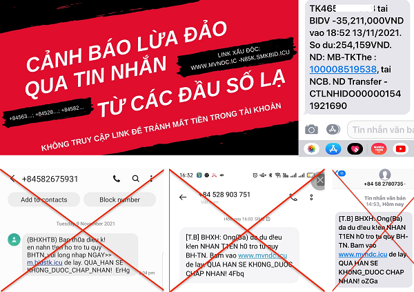 Một đầu số và tin nhắn lừa đảo mạo danh BHXH Việt Nam.