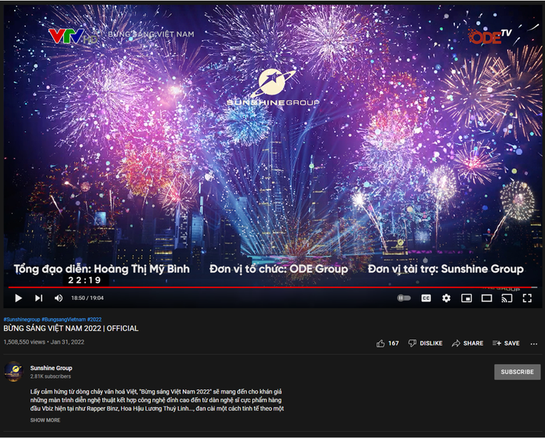 Bừng sáng Việt Nam đạt hơn 1,5 triệu view trên Youtube