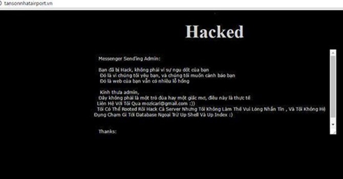 Thông điệp mà tin tặc để lại sau khi tấn công website sân bay Tân Sơn Nhất