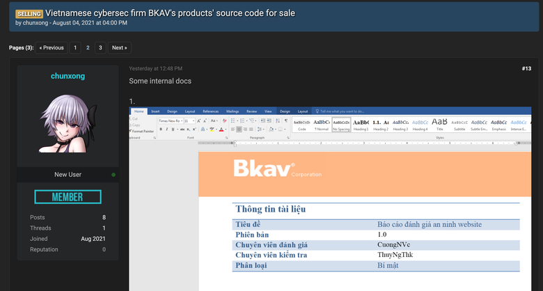 Mã nguồn sản phẩm của Bkav bị rao bán trên mạng